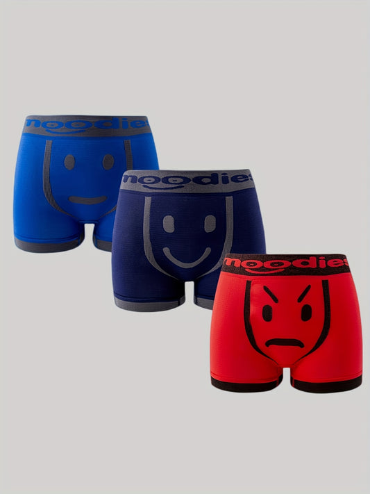 2\u002F3\u002F4 Pcs\u002Fset Men's Emotional Face Breathable Boxer Brief, Soft Comfortable Underwear For Man