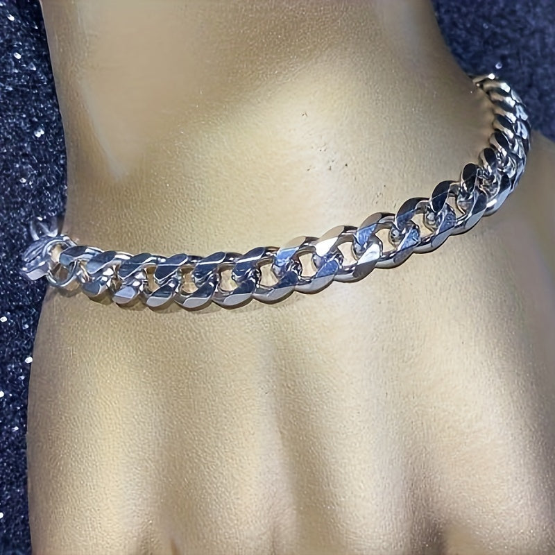 Ensemble de 2 colliers et bracelets de style punk, chaîne cubaine tendance en acier inoxydable, convient pour les hommes et les femmes, assortis aux tenues quotidiennes, accessoires de fête