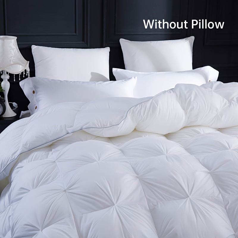 1pc 100% Cotton Shell Down Comforter Insert -Silvery Edge All Season Pinch Pleat Ultra Soft Breathable Down Comforter, Machine Washable Bedroom Warm Duvet