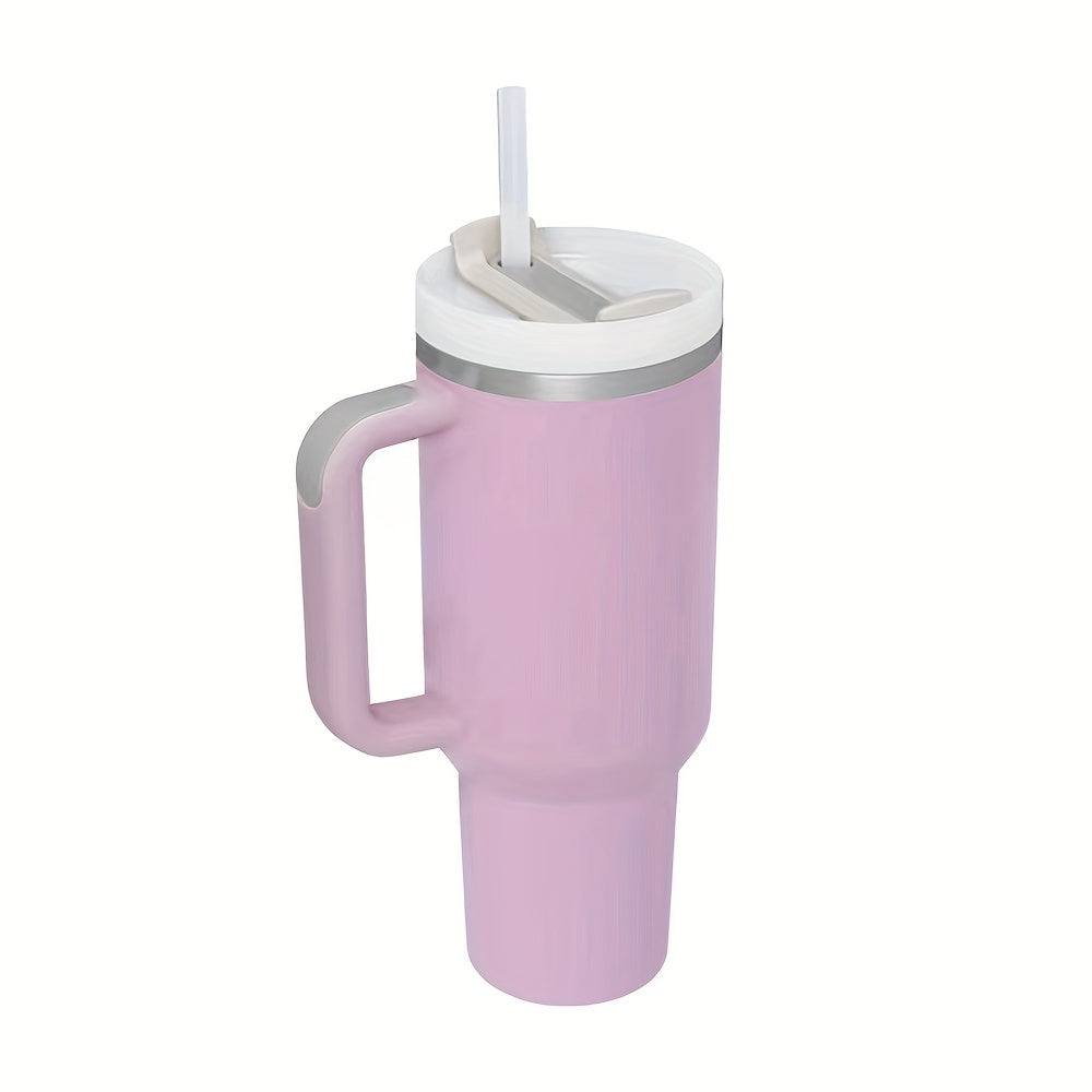 Gran taza aislada de acero inoxidable de 40oz con mango portátil y paja-Mantenga las bebidas frías durante horas, manillar mejorado de doble capa para agarre cómodo, diseño a prueba de fugas-regalo perfecto para entusiastas y viajeros al aire libre