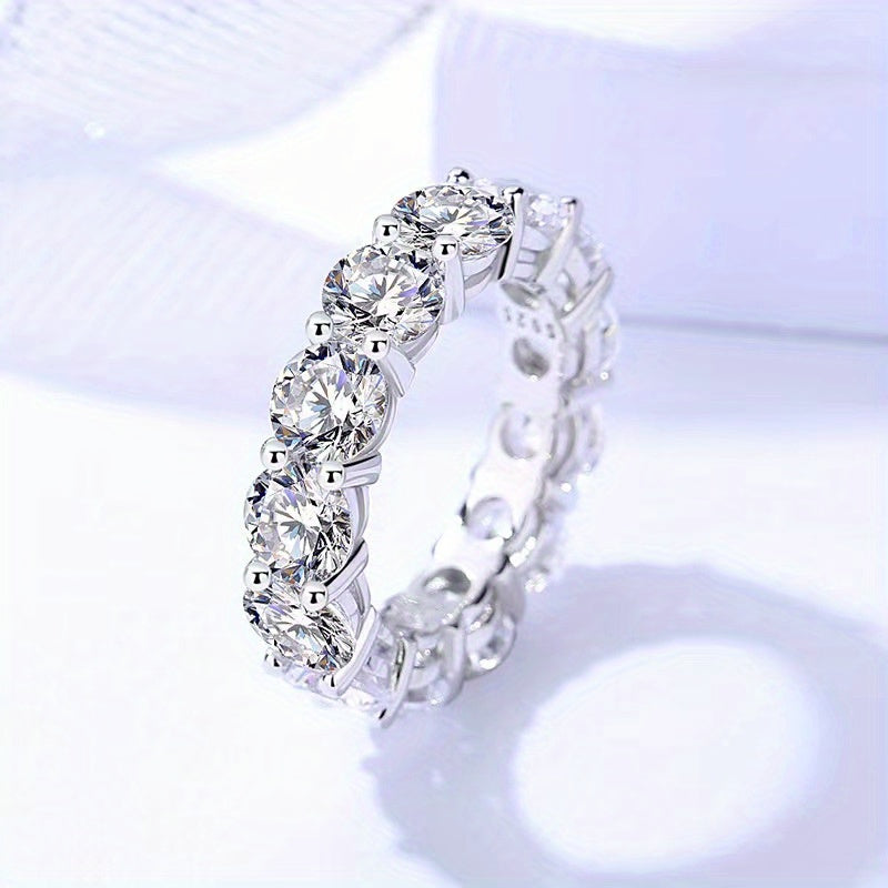 Moissanite Eternity Band Ring 925 Silver Party Wedding Engagement Decor For Women Girls Gifts