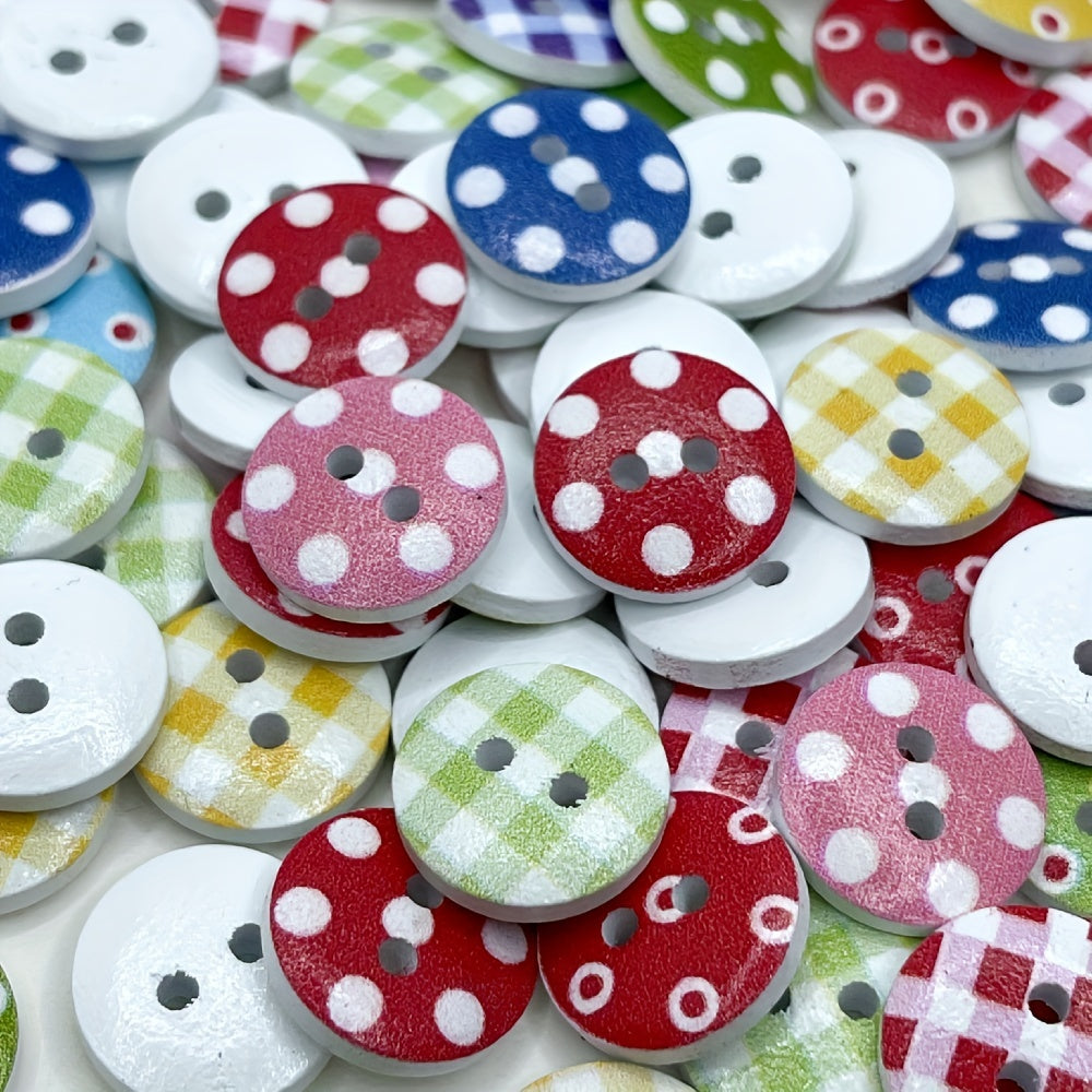 30pcs, Mixed Wooden Buttons  Dot Pattern, 2 Holes - Perfect For Sewing, Crafts, Scrapbooking & DIY 1.5cm\u002F0.59inch, Sewing Crafts DIY Handmade Supplies, Plastic Sewing Buttons, Clothing Sewing & Knitting Supplies, Clothing Sewing Supplies