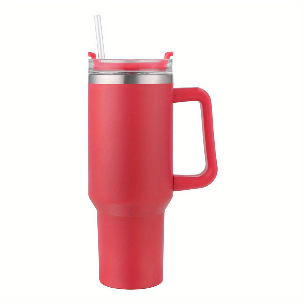 1 unid reutilizable vacío vaso con paja 40oz, doble capa de acero inoxidable aislado beber taza, coche práctico taza con mango