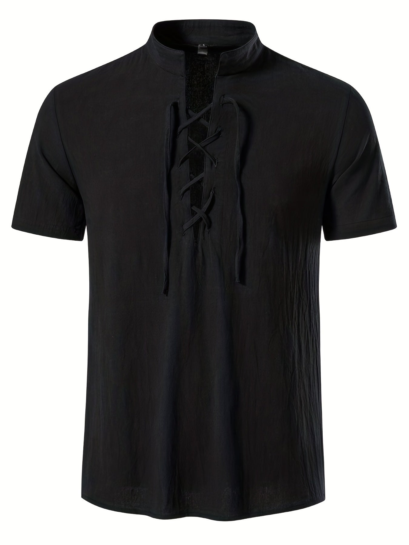 Trendy Men's Casual Lace Up Short Sleeve Shirt, Men's Shirt For Summer Vacation Resort