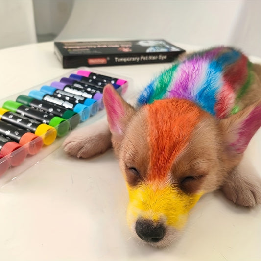 12 Colors Disposable Dog Hair Dye Paint Temporary, Pet Fur Markers Non Toxic Safe Hair Color Painting Styling Crayon