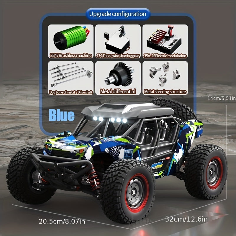 1:16 High-Speed Brushless Off-Road Vehicle: 4WD Sports Car With Metal CVD Front Drive Shaft, Metal Rear Dog Bone, Metal Wheel Cup,  Metal Front And Rear Arm Code, Metal Drive Shaft, And LED Light