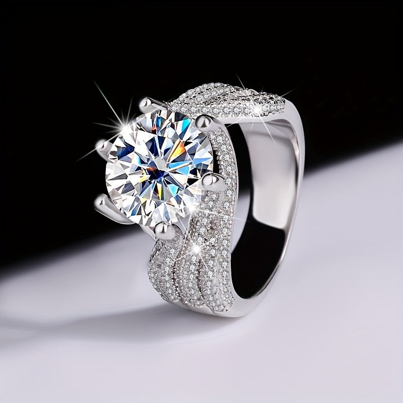 Anel de moissanite de prata esterlina 925 de 5 quilates, luxuoso embutimento completo de diamante falso, presente de proposta de noivado de casamento de dia comemorativo