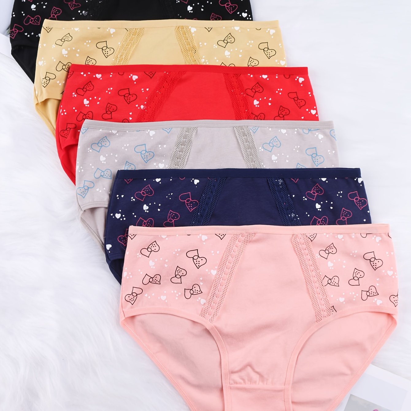 6pcs High Waist Print Briefs, Comfy & Breathable Stretchy Intimates Panties, Women's Lingerie & Underwear