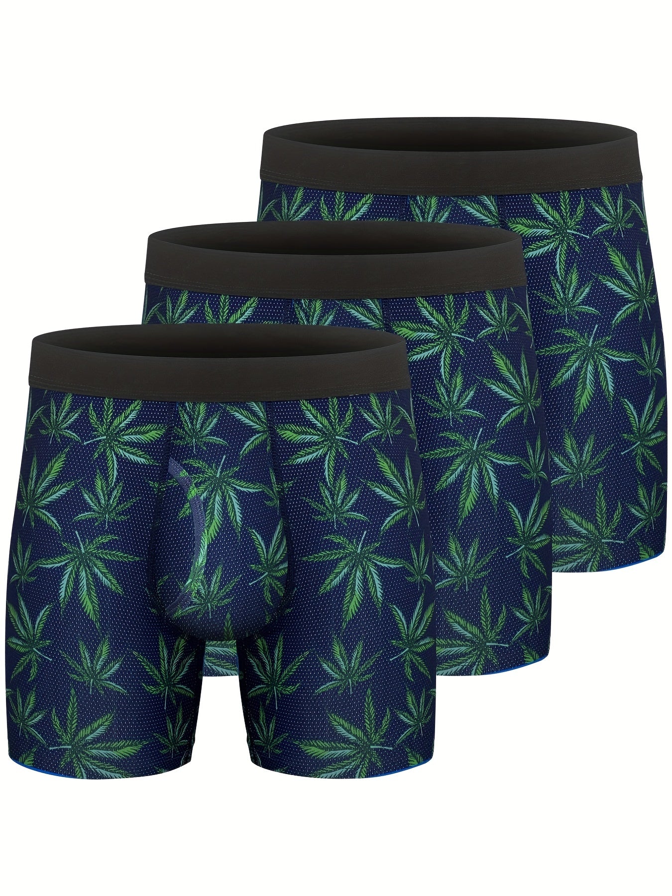 3 peças cuecas boxer com estampa de folha de desenho animado masculino