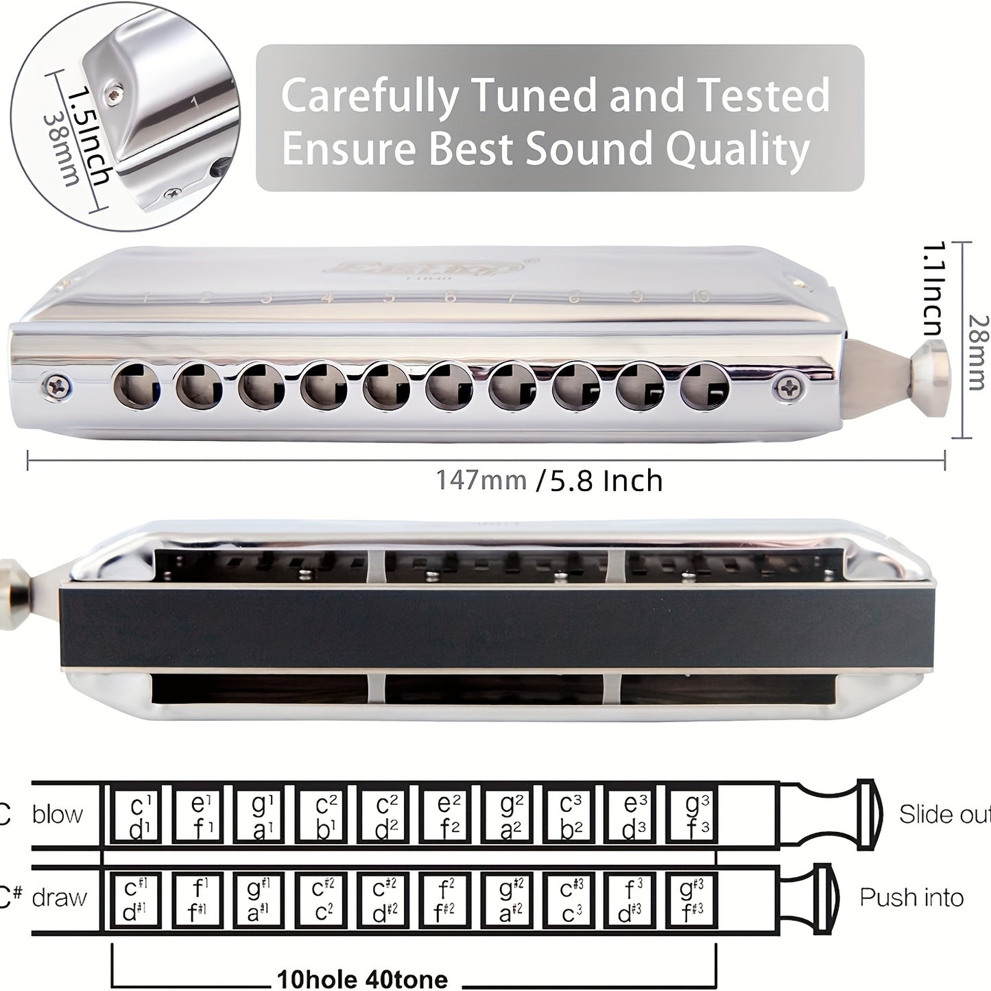 Chromatic Harmonica 10 Holes 40 Tones Professional Chromatic Harmonica In C