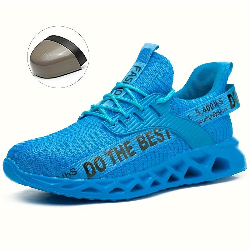 PLUS SIZE Men's Steel Toe Puncture Proof Anti-skid Work Safety Shoes, Breathable Woven Knit Industrial Construction Sneakers