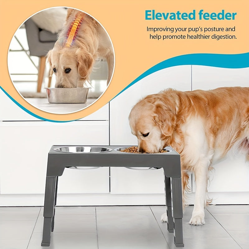 Cuencos elevados ajustables para perros pequeños, medianos y grandes - Incluye 2 cuencos de acero inoxidable para comida y agua - Promueve una mejor digestión y postura