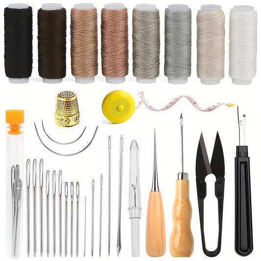 Leather Craft Tool Kit For Shoes Sofa Tent Carpet Leather Craft DIY .Upholstery Repair Sewing Kit Heavy Duty Sewing Kit With Sewing Awl, Seam Ripper, Hand Sewing Stitching Needles, Sewing Thread