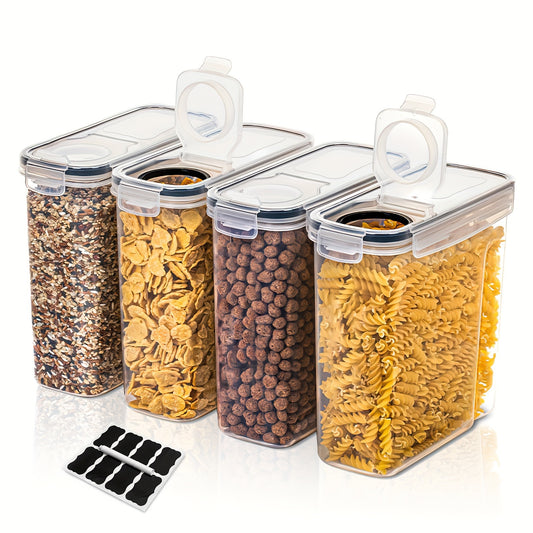 4 Pack Cereal Storage Container Set, BPA Free Plastic Airtight Food Storage Containers 2.5L\u002F88 Oz For Cereal, Snacks And Sugar, 4 Piece Set Cereal Dispensers With Chalkboard Labels, Black