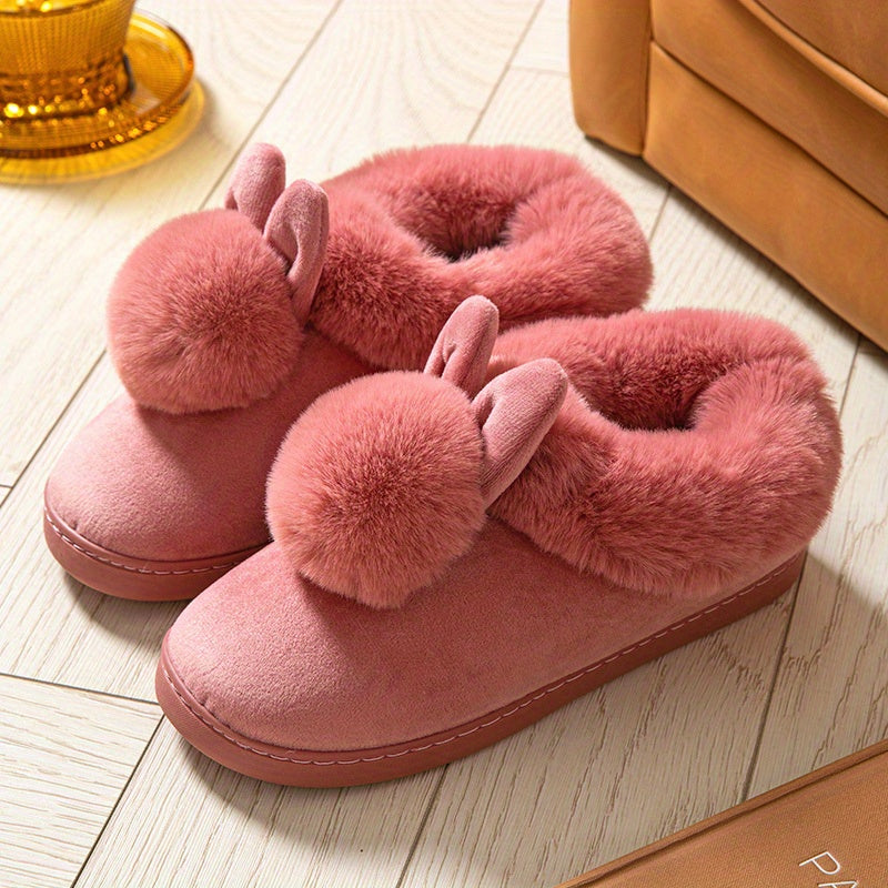 Slipeprs de la decoración del conejo de Kawaii de las mujeres, resbalón forrado felpa cómoda en los zapatos, zapatos calientes del invierno de las mujeres