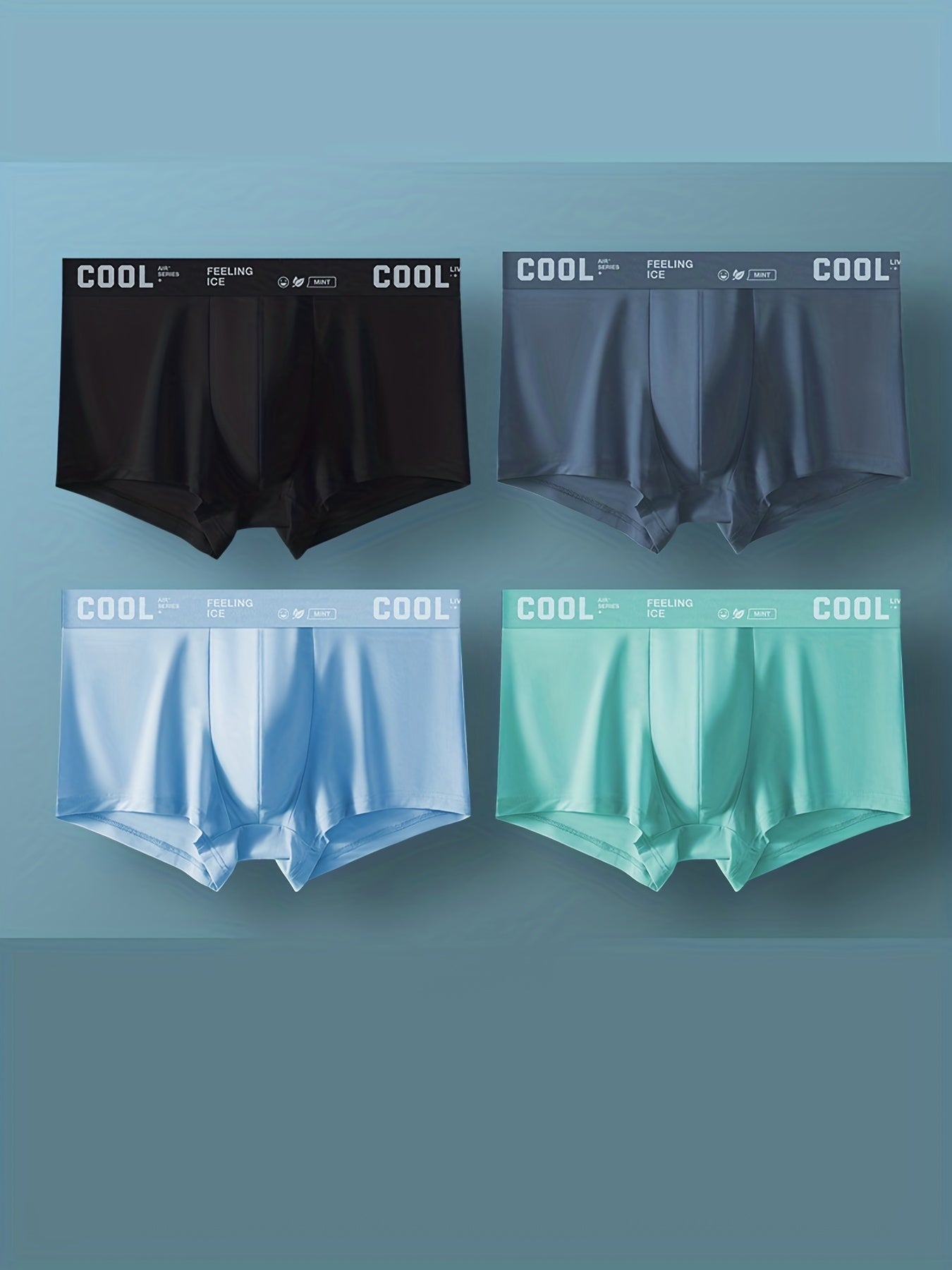 Sous-vêtements cool en soie de glace 4pcs pour hommes, slips de boxeurs antibactériens ultra-minces sexy, caleçons caleçons élastiques confortables et respirants