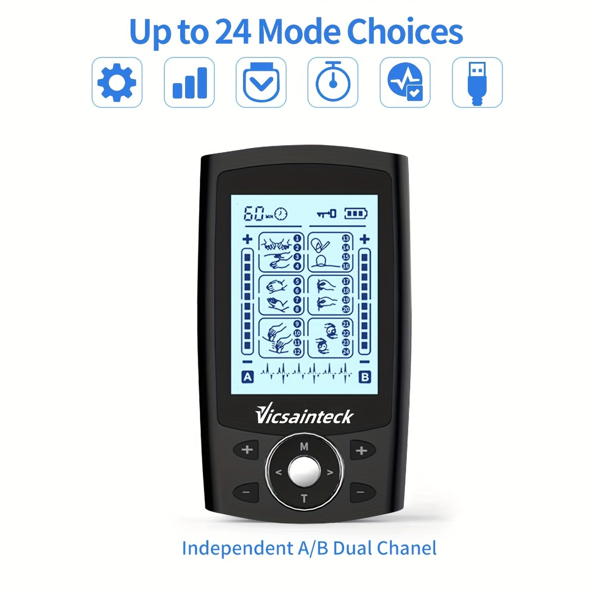 1 Stück TENS-Einheit Muskel-Stimulator-Maschine mit wiederauf lad baren unabhängigen Dual-Channel-24 Modi, Haushalt und tragbare 20 Stufen Intensität TENS-Maschine mit 4 Stück 2 \