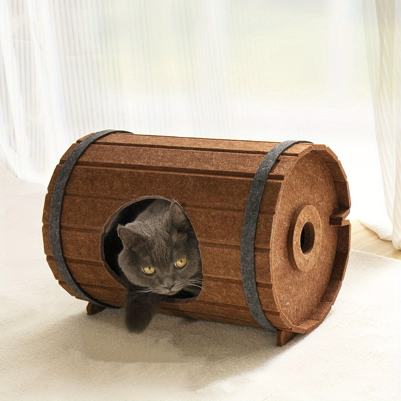 Canil para animais de estimação em forma de barril de vinho, canil de feltro para gatos, universal para todas as estações, casa de gato redonda e completa, suprimentos para animais de estimação, 1 peça