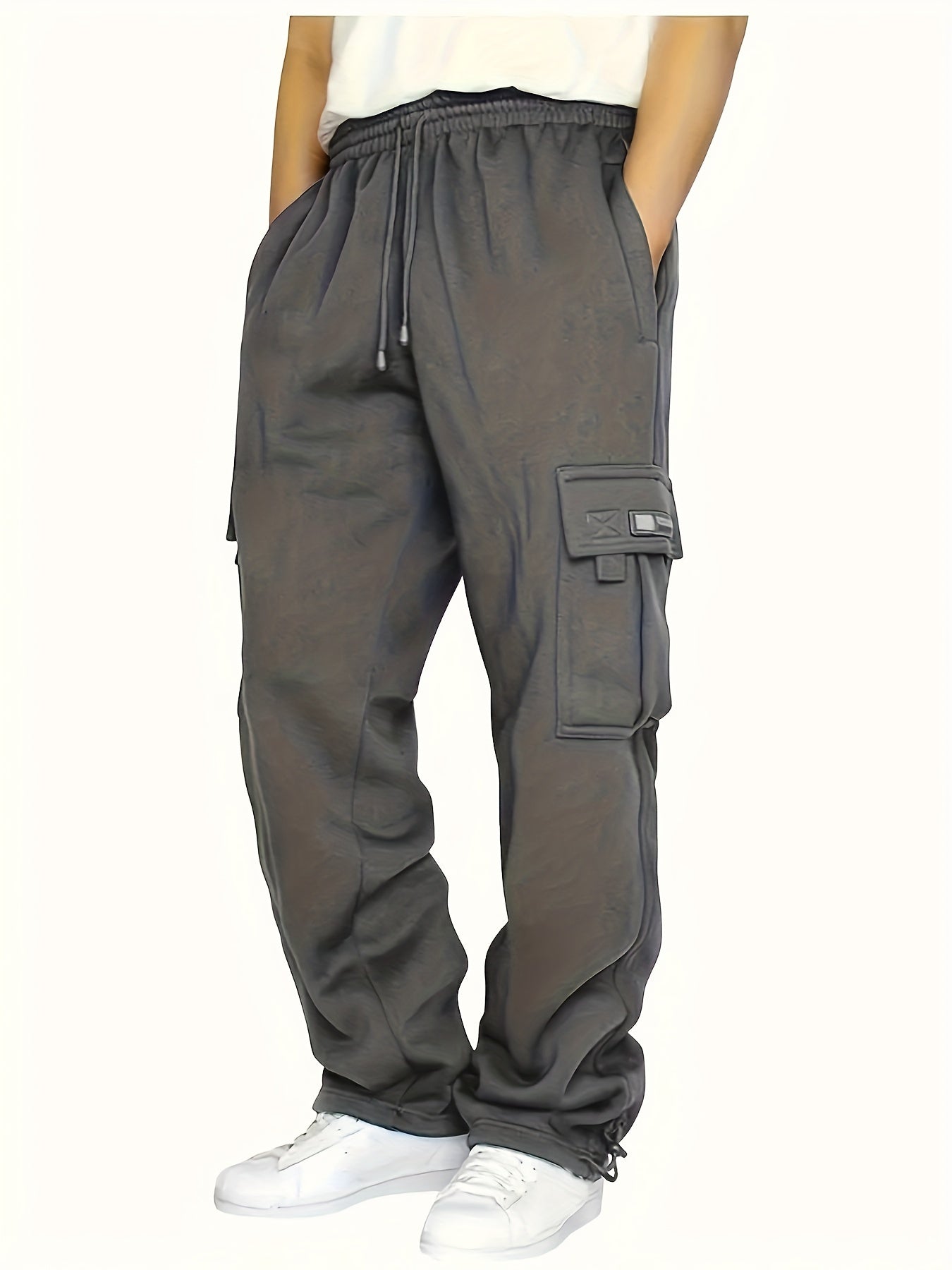 Men's Multi Pocket Cargo Pants, Casual Loose Fit Sports Pants