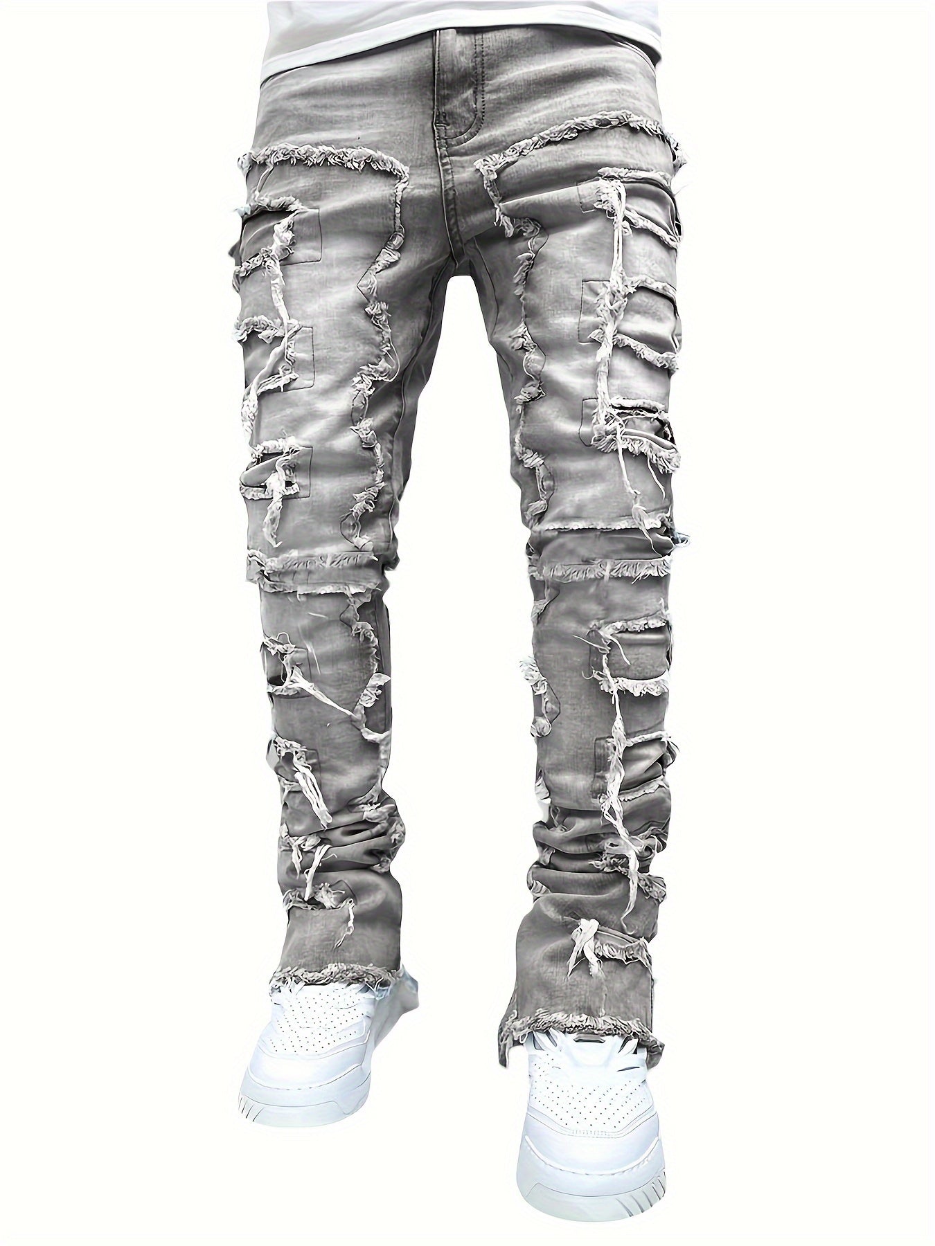 Jeans masculino Y2k Raw Trim com perna reta, jeans casual estilo de rua