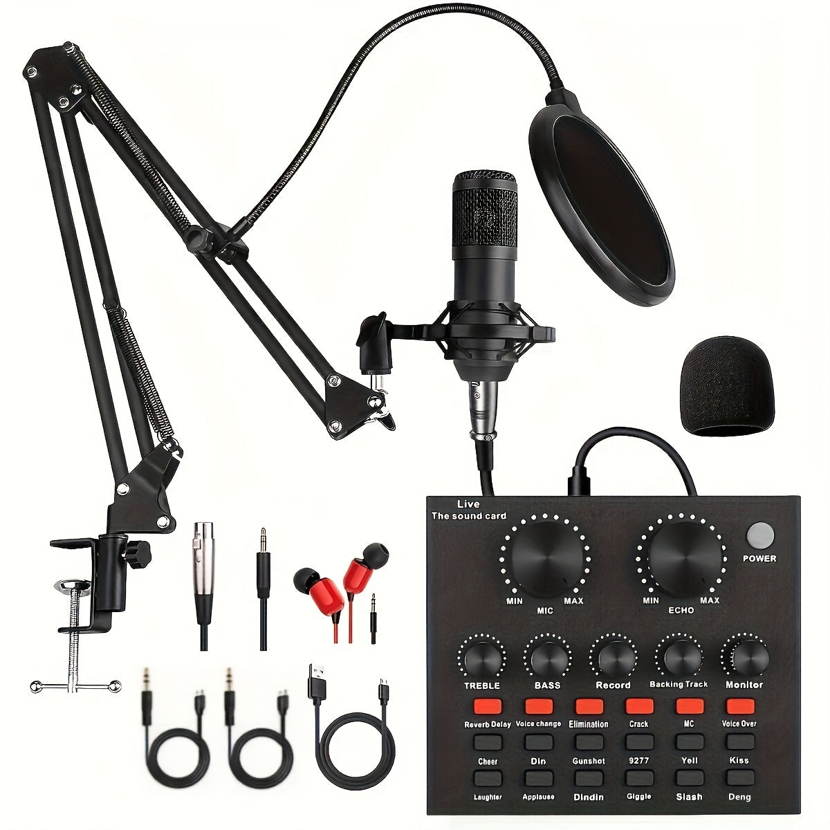 Podcast Equipment Bundle, With BM800 Podcast Microphone And V8 Sound Card, Voice Changer - Audio Interface -Perfect For Recording, Singing, Streaming And Gaming