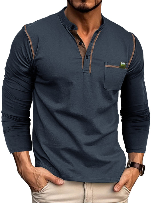 Retro Henley Hemd, Herren-Pullover mit V-Ausschnitt Langarm T-Shirts für den Frühling Herbst, Herren bekleidung