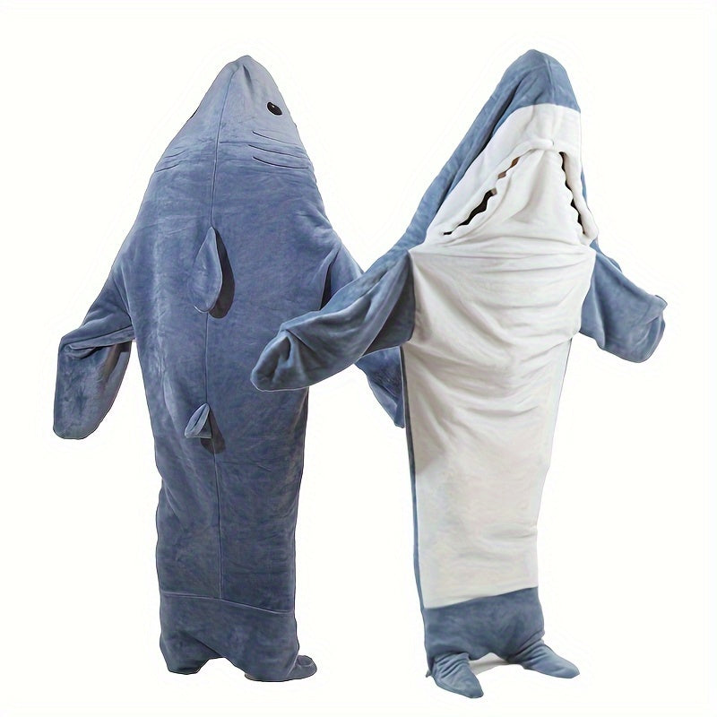 1pc Shark Blanket For Adult, Reversible Flannel Embroidered Wearable Shark Blanket, Super Soft Cozy Flannel Hoodie, Shark Blanket Hoodie Sleeping Bag, Wearable Fleece Throw Blanket