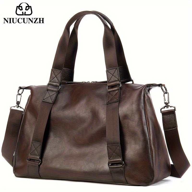 1pc Genuine Leather Tote Bag, Short-Distance Travel Duffel Bag, Casual Fitness Handbag