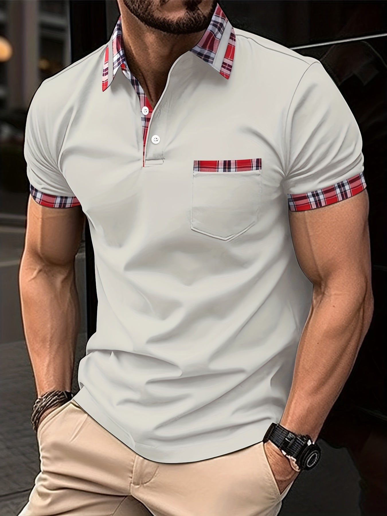 Camisas casuales con cuello en V y bolsillos de manga corta con botones para hombre Tops cómodos para el verano