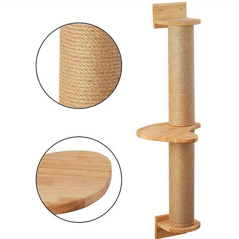 Torre de madeira resistente para gatos com poste para arranhar corda de sisal e brinquedo para gatos internos - mantenha seu amigo felino entretido e feliz!