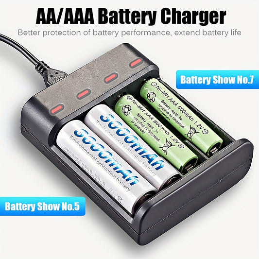 Smart Universal 4-Slot USB Battery Charger - AA\u002FAAA Rechargeable Batteries with IC Control to Avoid Overcharging!