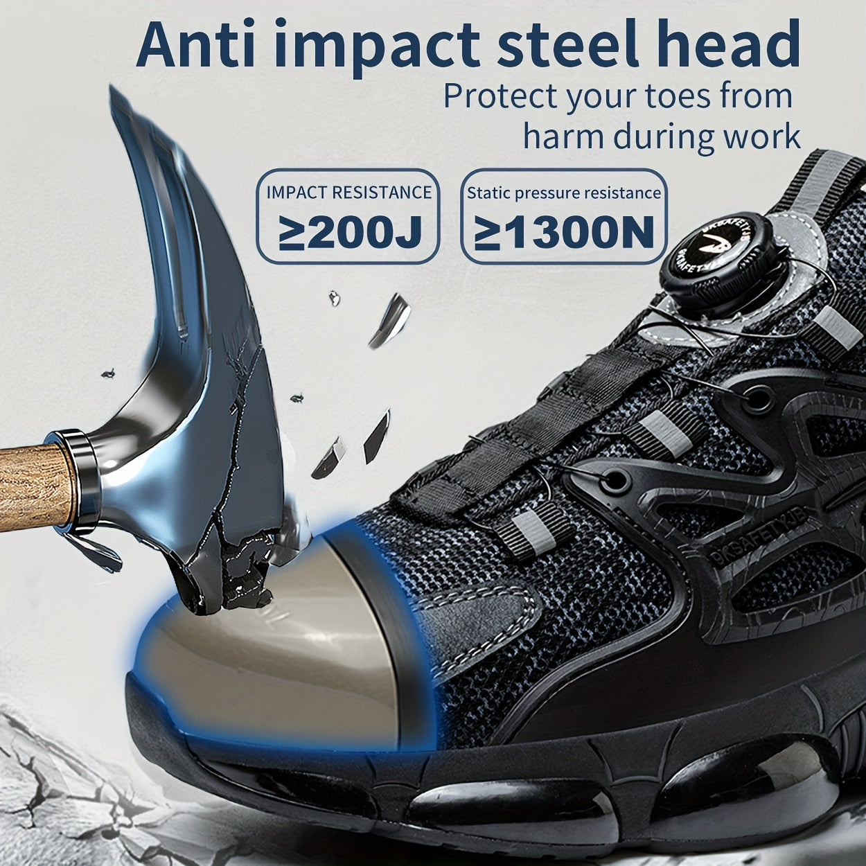 Men's Trendy Steel Toe Blade Type Work Shoes With Rotating Buckle, Comfy Non Slip Breathable Sneakers