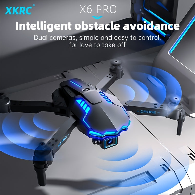 Drone dobrável XKRC X6 com câmera, baterias, prevenção de obstáculos, modo de gravidade e muito mais - vem com bolsa de transporte!