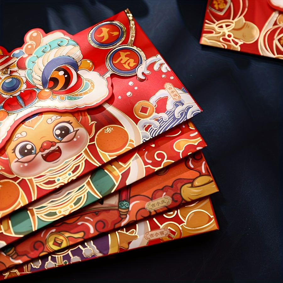 16pcs Dragon Year Red Envelopes, 2024 National Tide Awakening Lion Red Envelopes, Cartoon Bronzing Red Envelopes Bags, Creative Spring Festival Lucky Money Bag, Chinese New Year Gift, Hong Bao, Happy Lunar New Year