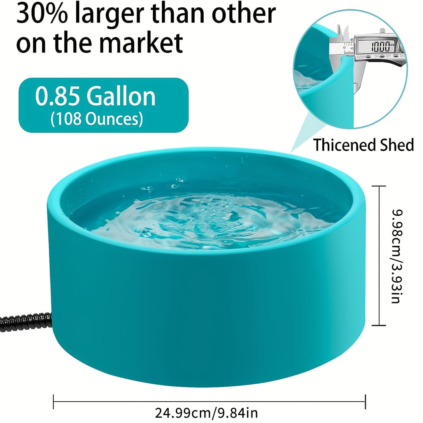 Bacia aquecida água do cão, bacia de alimentação do cão da grande capacidade 108oz com cabo mastigável longo, bacia do animal de estimação do controle de temperatura para a fonte exterior