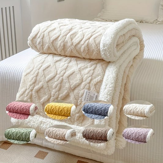 1pc Double-Sided Fleece Bed Blanket, Autumn And Winter Thickened Sofa Blanket, Air Conditioning Blanket, Suitable For All Seasons