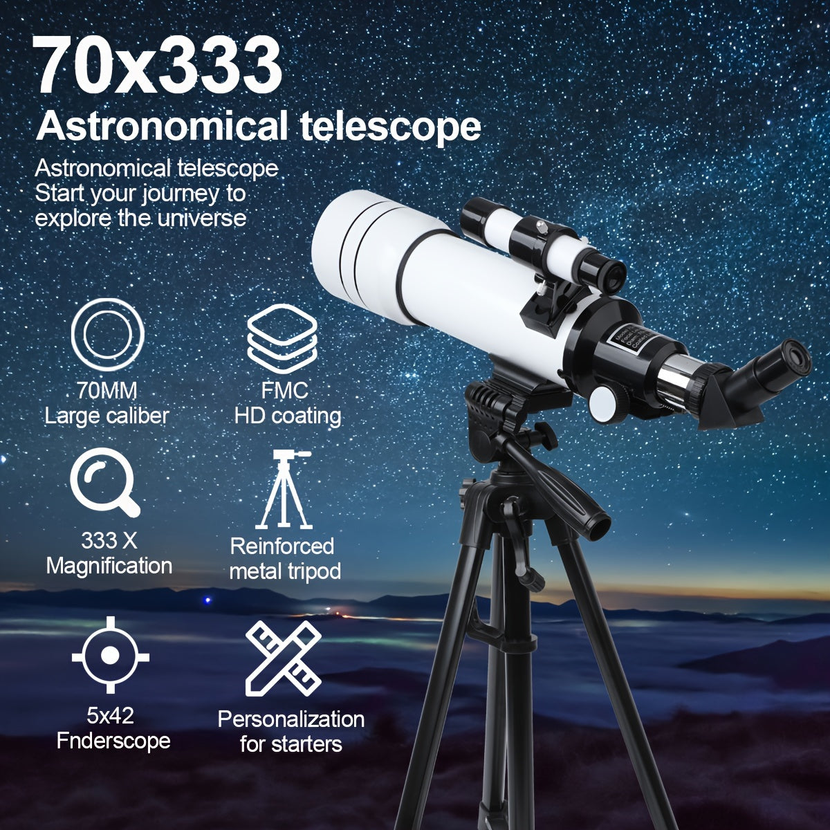 Telescópio astronômico profissional para ver o universo, lua, estrelas, céu profundo, monocular, melhor presente