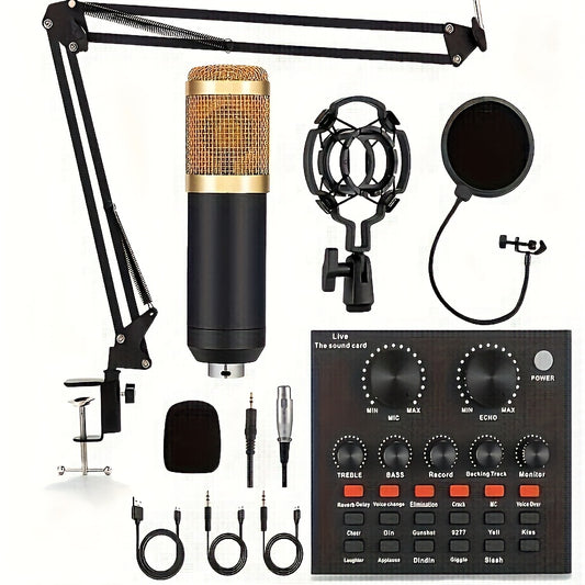 Podcast Equipment Bundle, BM-800 Podcast Microphone Bundle With V8 Sound Card, Condenser Studio Microphonefor Laptop Computer Vlog Living Broadcast Live Streaming