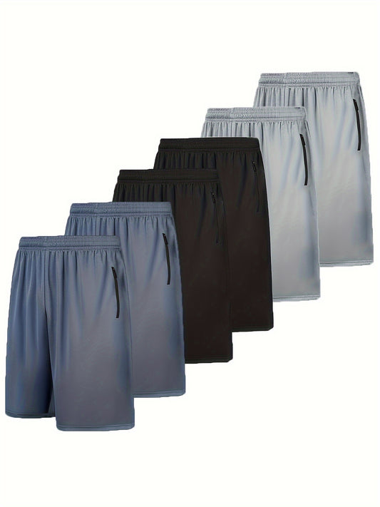6pcs Men's Zipper Pocket Quick Drying Comfy Shorts For Fitness Gym Workout Training Basketball