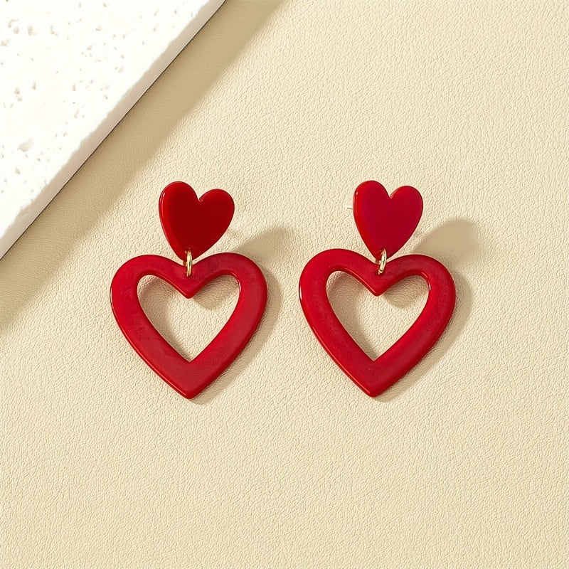 Boucles d'oreilles en forme de coeur amour bourgogne, coeur creux en plastique acrylique Style mignon boucles d'oreilles pour les femmes, bijoux boucles d'oreilles fête