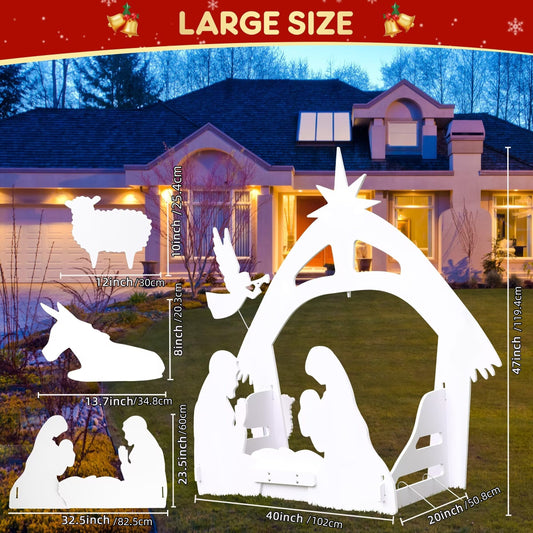 Waterproof PVC Large Outdoor Christmas Nativity Set, Outdoor Weather-Resistant Nativity Scene For Yards And Lawns Decor