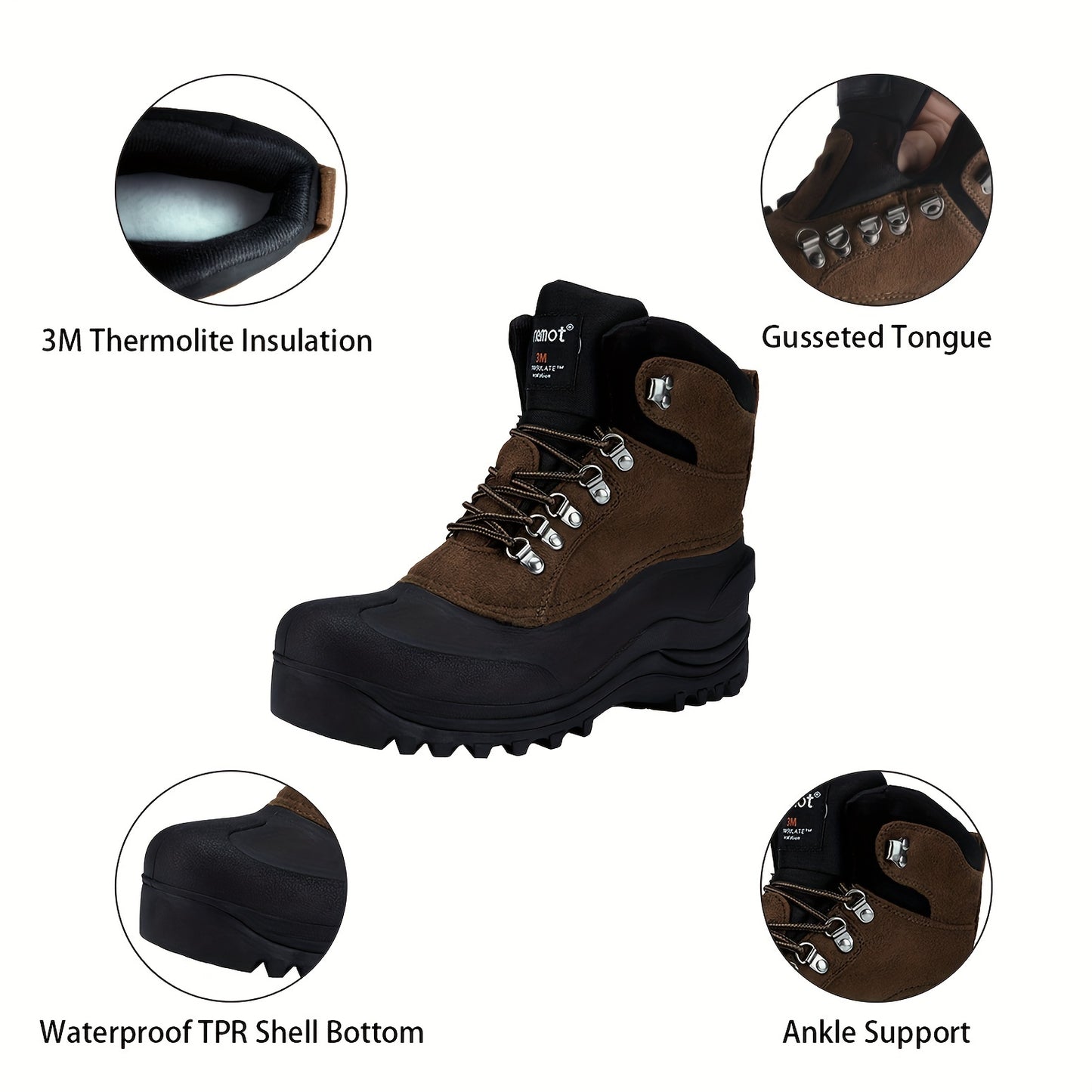 Men's Warm Fluffy Lining Waterproof Shoes Wear-resistant Non-Slip Snow Boots For Winter