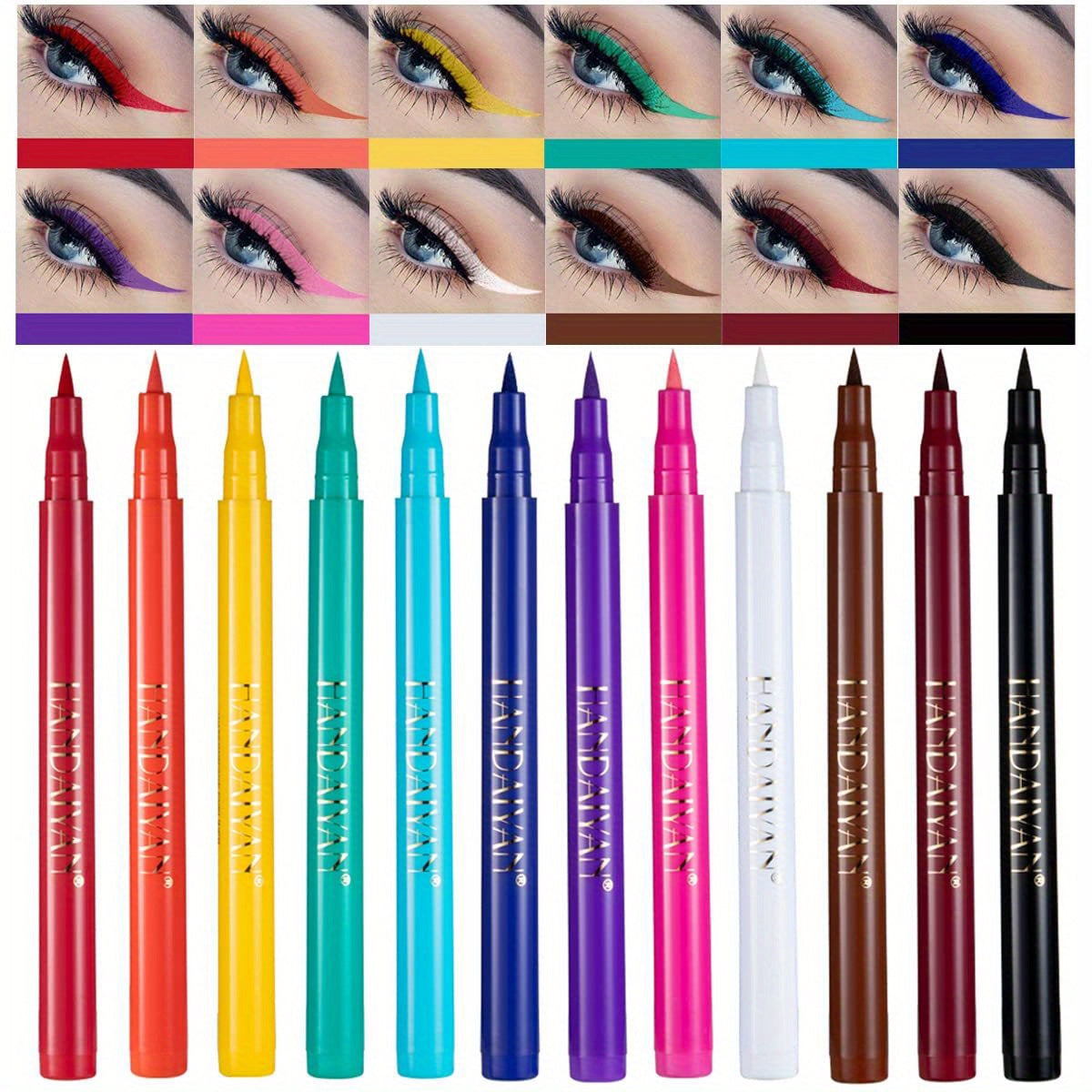 12 colores mate líquido delineador conjunto arco iris colorido neón delineador de ojos lápiz pigmentado impermeable a prueba de manchas de larga duración gel delineador de ojos kit de regalo de maquillaje de Navidad para las mujeres