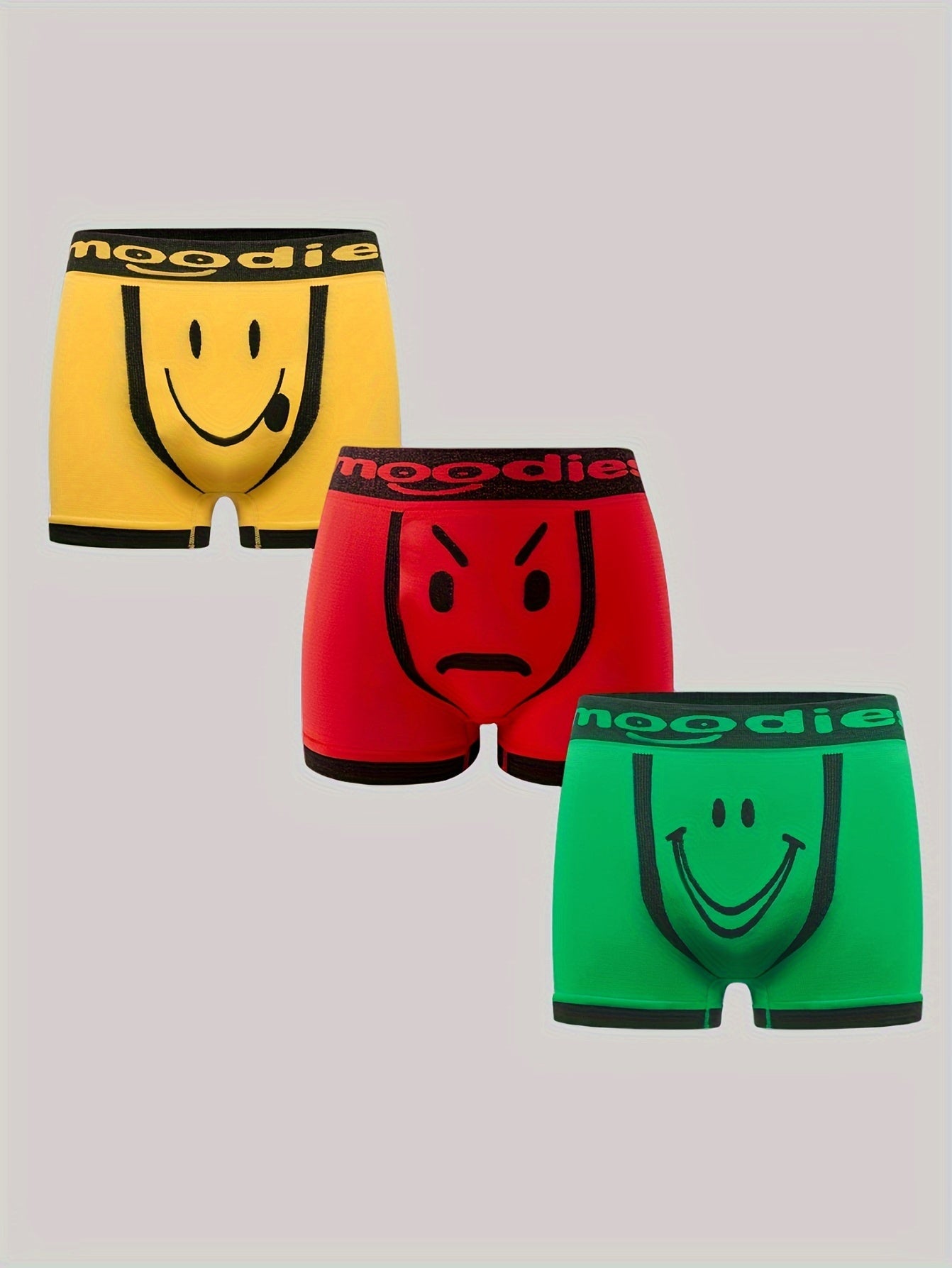 3pcs\u002Fset Cueca boxer respirável com rosto emocional masculino, roupa íntima macia e confortável para homem