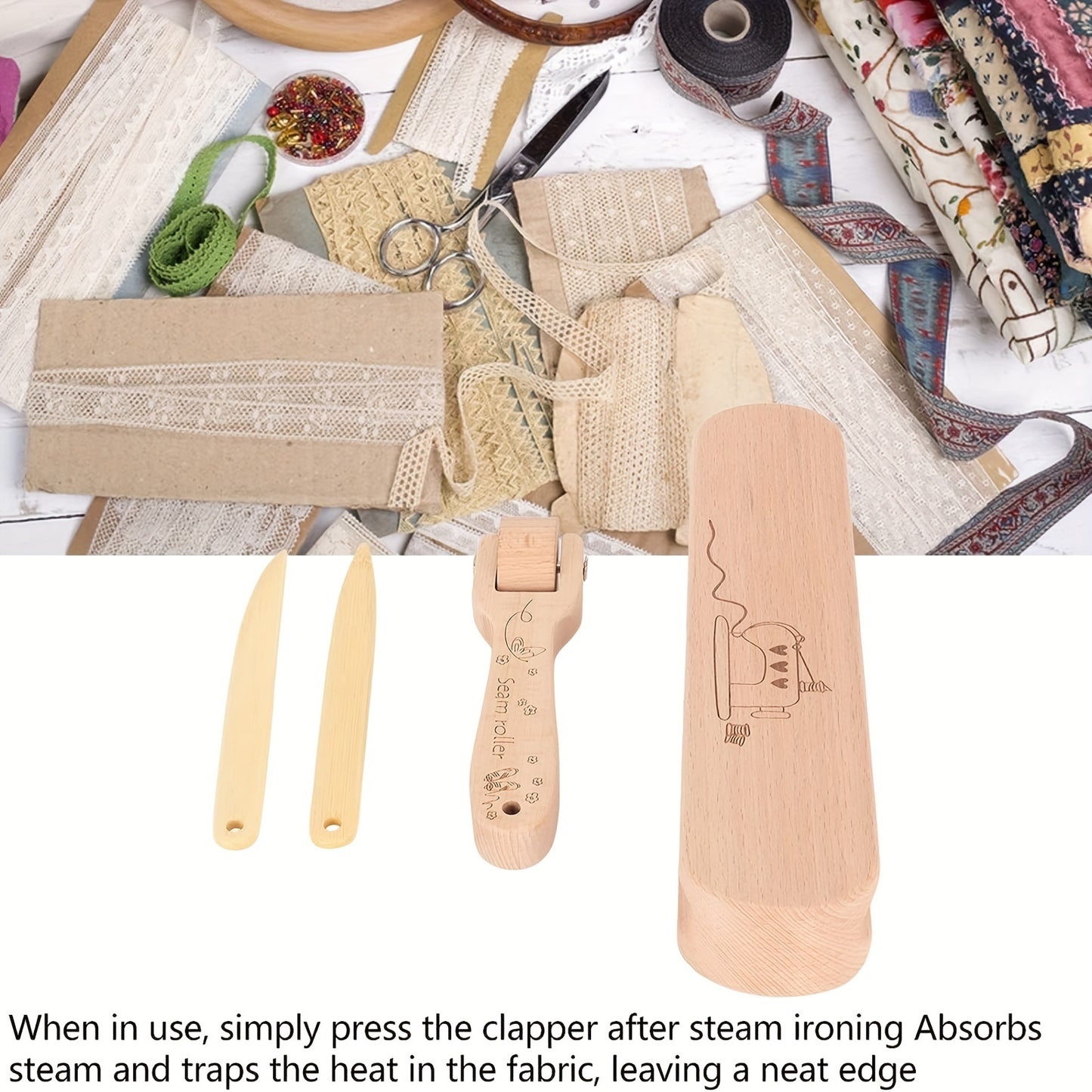 1set Wooden Seam Roller Kit, Sewing Supplies, Professional Hardwood Tailor Clapper, For Sewing, Embroidery, Ironing, For Professional Seamstress Art Supplies