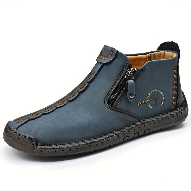 Hommes Haut Haut Cousu Bottes Avec Fermeture Éclair, Casual Cheville Chukka Bottes, Slip Confortable Sur Chaussures De Marche Pour Le Travail Bureau Robe En Plein Air