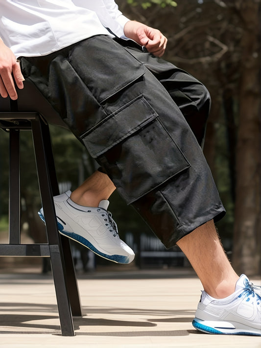 Plus Size, Men's Trendy Capri Cargo Pants With Multi Pockets For Outdoor