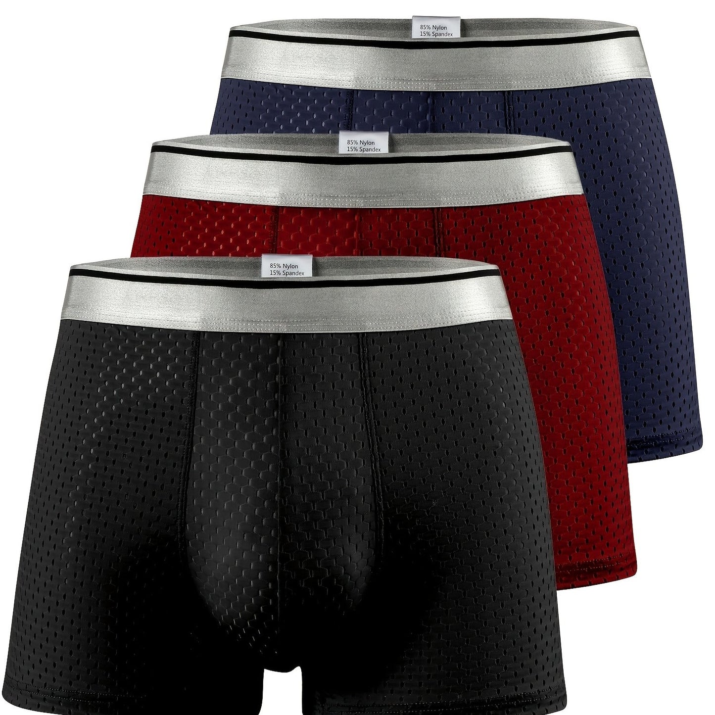 3pcs\u002Fset Men's Cool Ice Silk Boxer Briefs, Extended Size Summer Underwear For Men