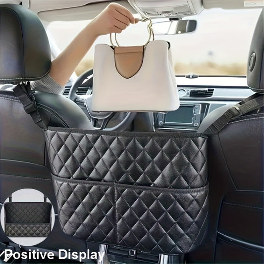 1pc Car-mounted Storage Bag, Car Seat Hanging Handbag Holder, Seat Back Wallet Tissue Storage Bag, PU Leather Storage Bag, Large Capacity Storage Bag, Portable And Practical Car Accessories
