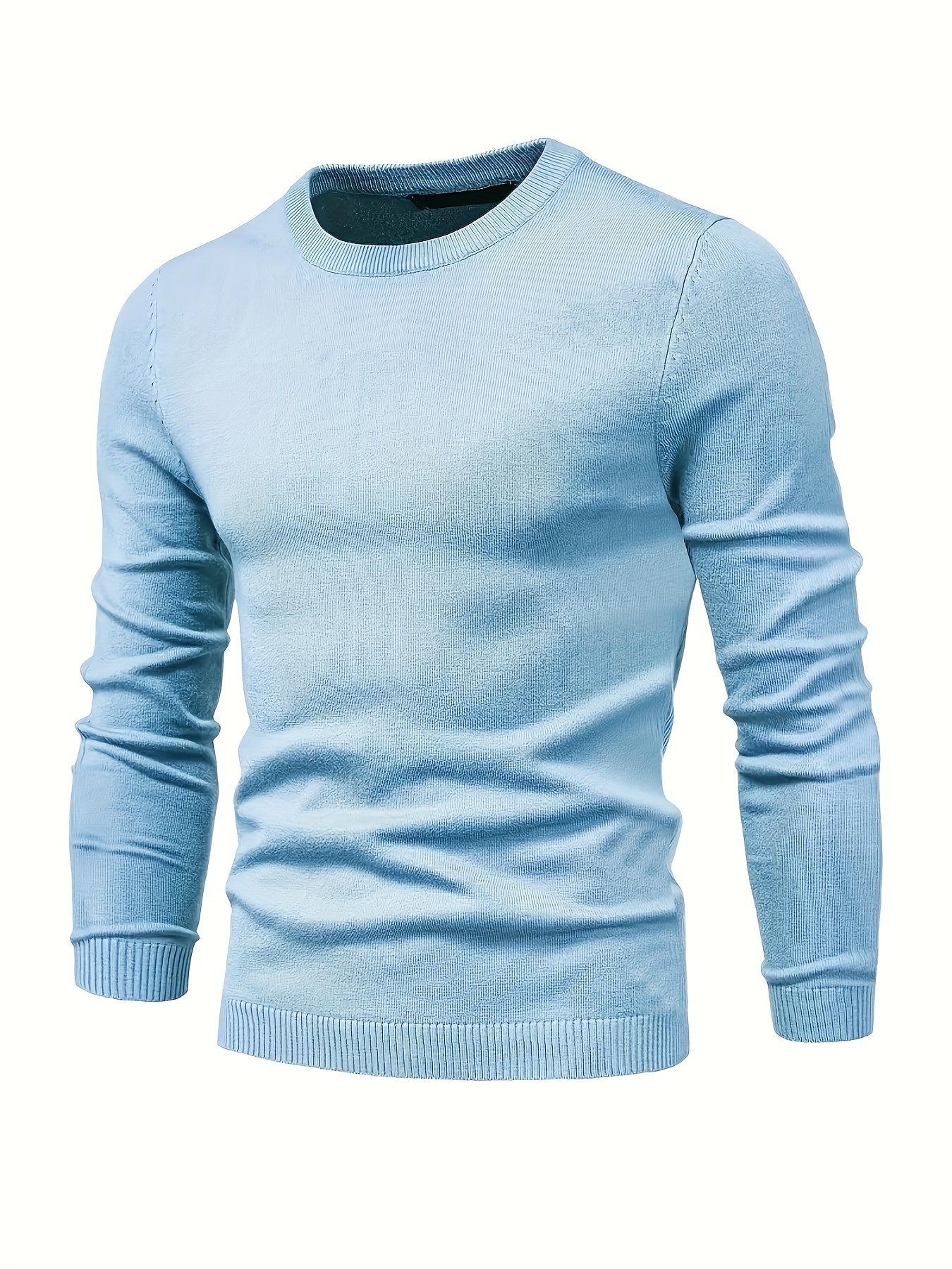 Pull tricoté solide décontracté pour hommes-Pull ras du cou chaud et extensible pour l'automne et l'hiver